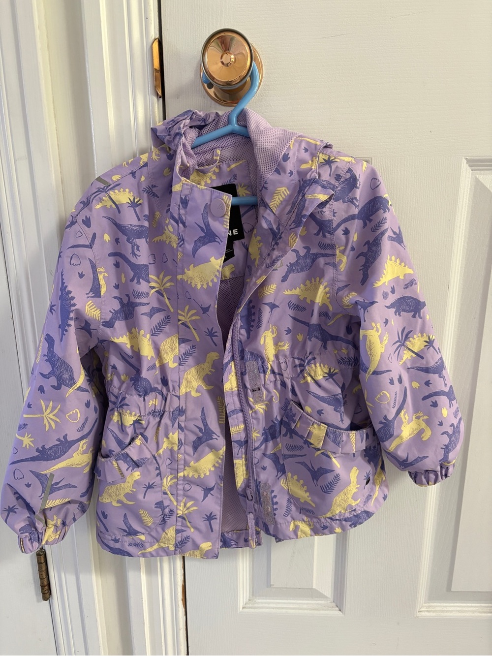 Ripzone Kids' Lavender Dinosaur Raincoat with Yellow Print girls size 4